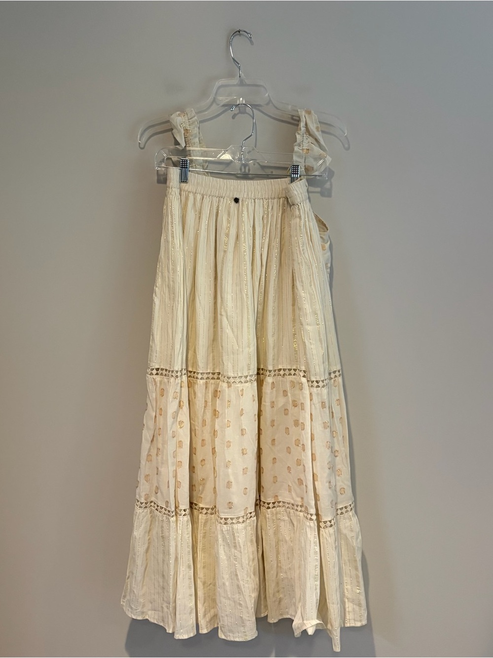 Ivory Boho Tiered Midi Dress with Smocked Bodice - Picture 2 of 12